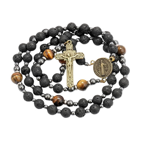 Men black lava rosary with - black,
